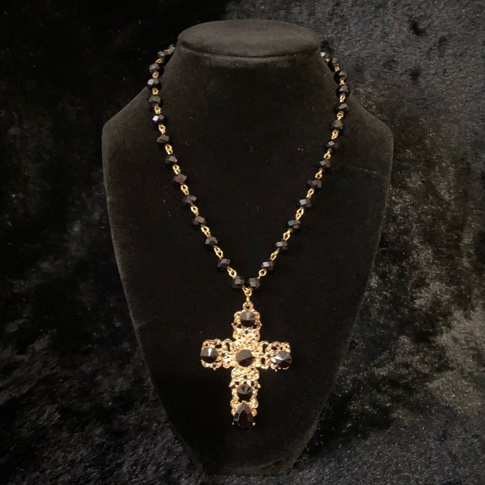 Gold and Black Cross Pendant Necklace - Women Jewelry